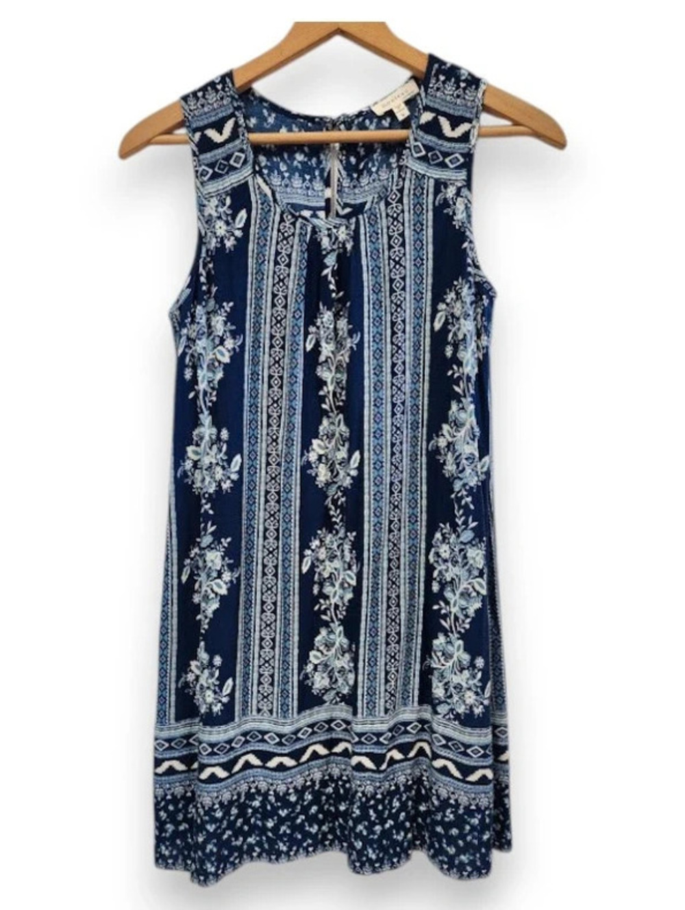 Monteau Blue Rayon Midi Dress Boho Sleeveless Sun Dress Travel Small